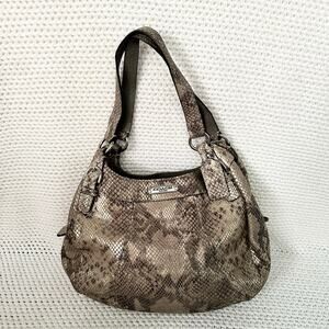 Coach Maggie Python Madison Embossed Leather Beige Grey Snake Shoulder Bag Hobo